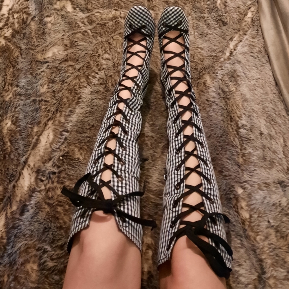 Plaid Lace Up Over the Knee Boots - Picture 8 of 10